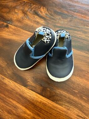 Robeez Navy Blue Slip-On Baby Shoes with Checkerboard Trim